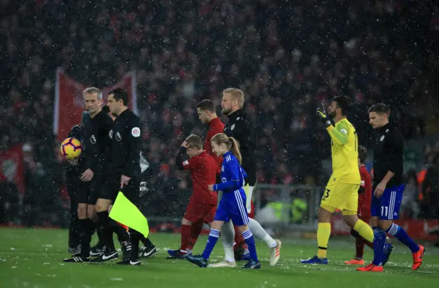 Liverpool and Leicester players emerge