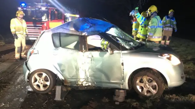 Car after hitting tree near Gnosall