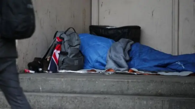 Homeless person in a doorway