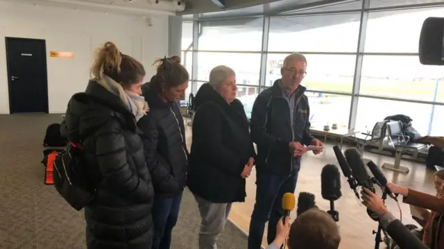 Emiliano Sala's family and David Mearns at a press conference