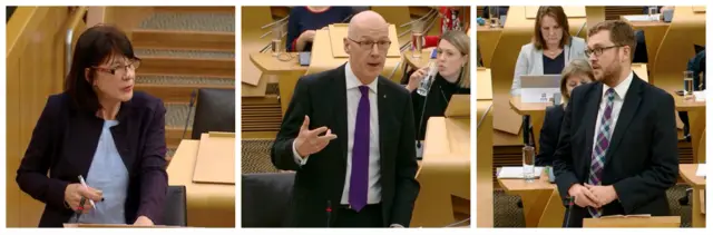 Labour MSP Mary Fee, Education Secretary John Swinney and Tory MSP Oliver Mundell