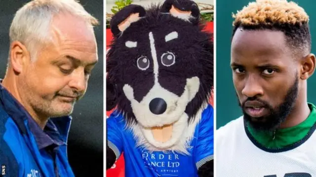 Ray McKinnon, a mascot and Moussa Dembele