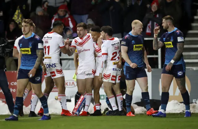 St Helens celebrate Regan Grace's try