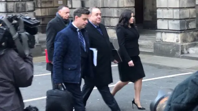 Mr Salmond arrives at the Court of Session ahead of the hearing