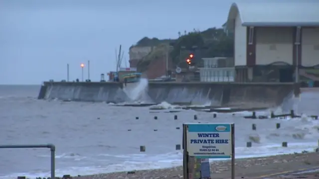 Waves crash on beach at Hunstanton