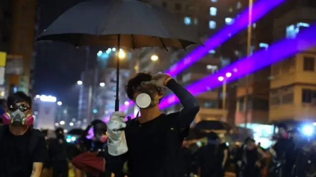 Protesters in Hong Kong's Sham Shui Po district