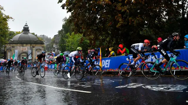Cyclists ride through Harrogate during men's elite road race at world championships