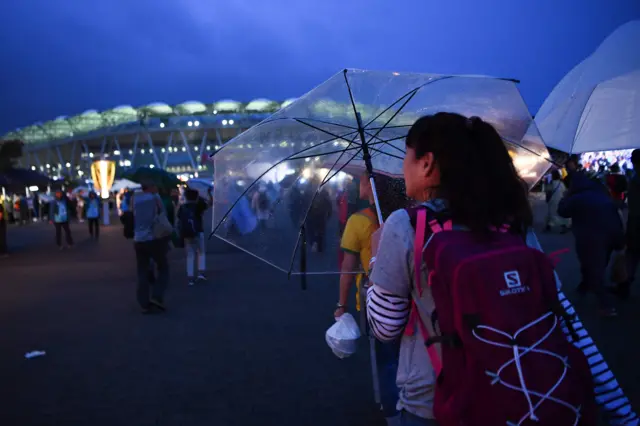 Umbrellas outside the stadium