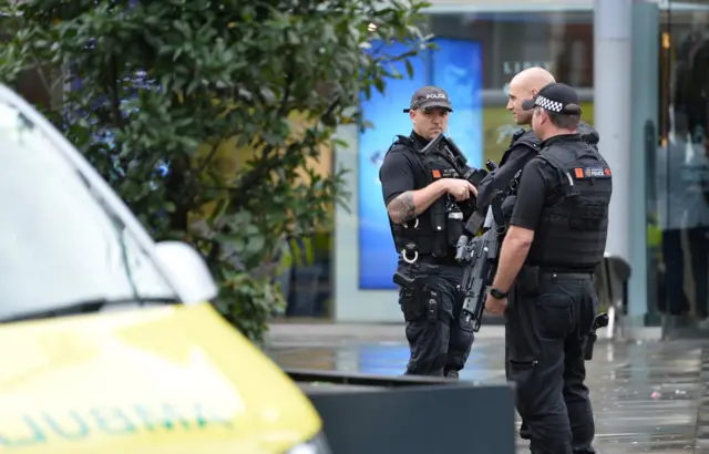 Armed police outside the Arndale Centre