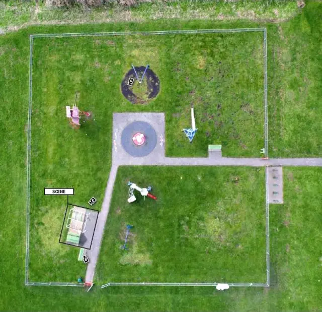 Aerial view of the scene in Amy's Park