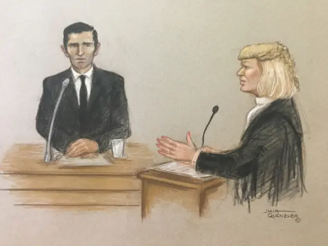 Court drawing of defendant Manuel Petrovic and Sarah Forshaw QC