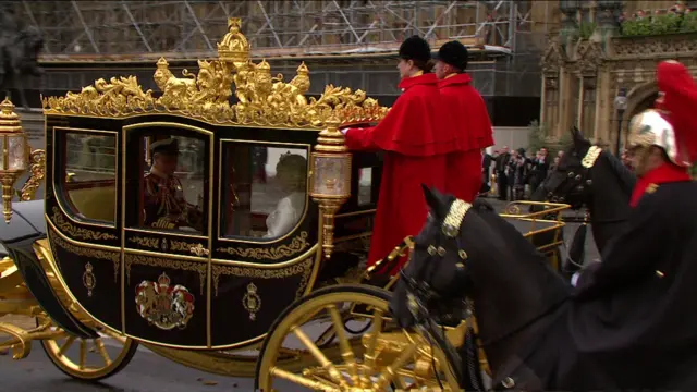 The Queen leaves Parliament with the Prince of Wales and Duchess of Cornwall