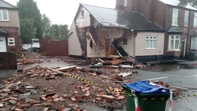 Bricks and rubble left after water subsided