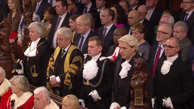 Speaker of the Commons John Bercow stands with Parliamentary colleagues