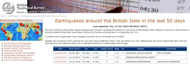 Earthquake update