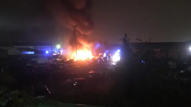 Fire at car dealership