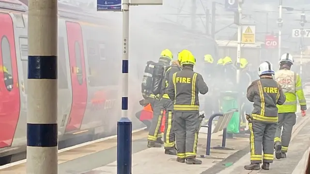 A fire on a train at Doncaster station