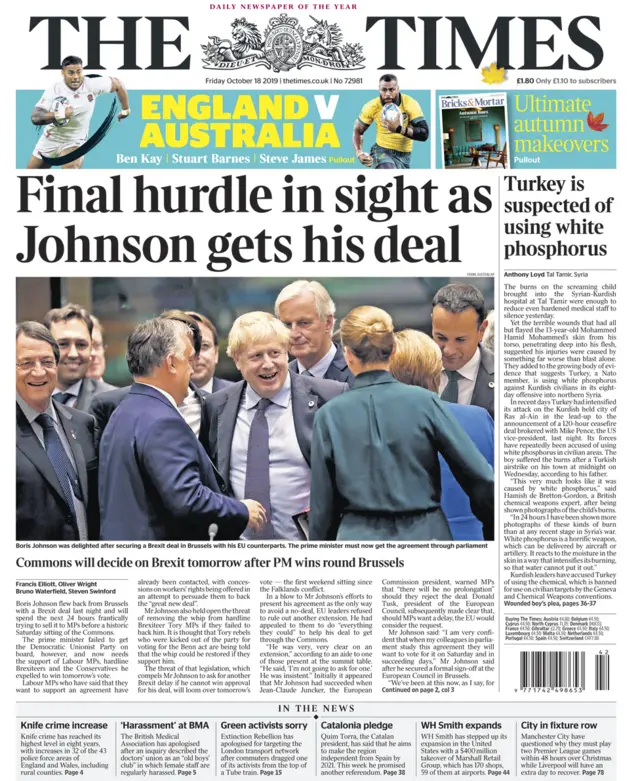 The Times front page - 18/09/19