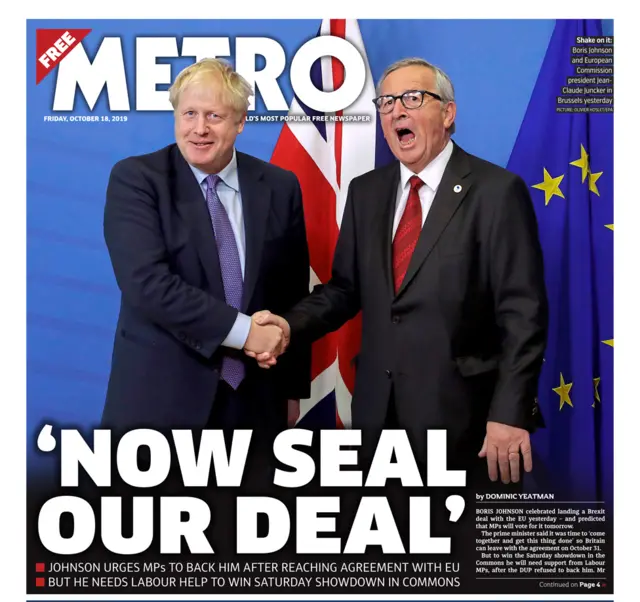 Metro front page for 18/10/19