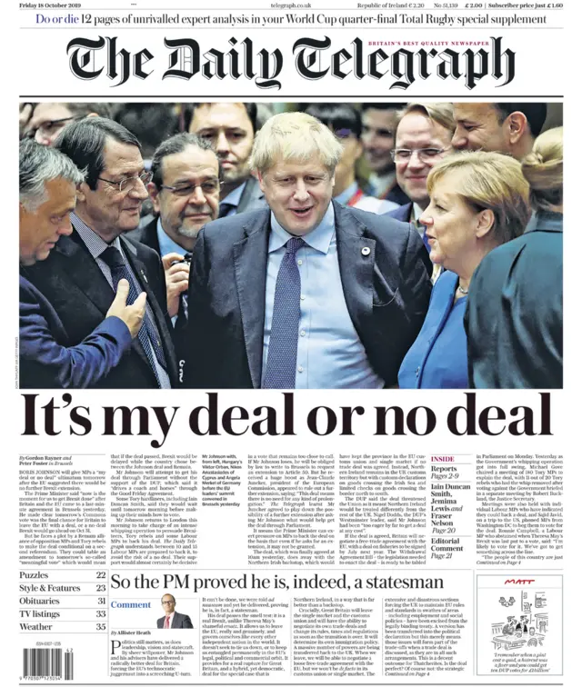 Daily Telegraph front page - 18/09/19