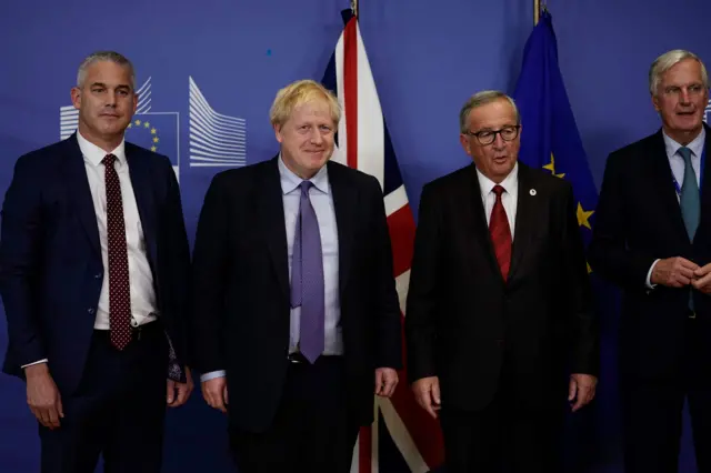 Stephen Barclay, Boris Johnson, Jean-Claude Juncker, Michel Barnier