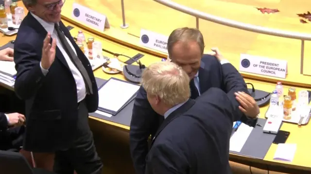 Boris Johnson with Donald Tusk and Guy Verhofstadt