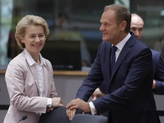 President-elect of the European Commission Ursula von der Leyen and President of the European Council Donald Tusk