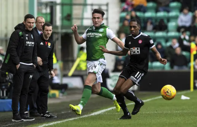 Hibs' Stevie Mallan against Hamilton