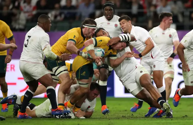 England's Ben Youngs in action with Australia's Michael Hooper