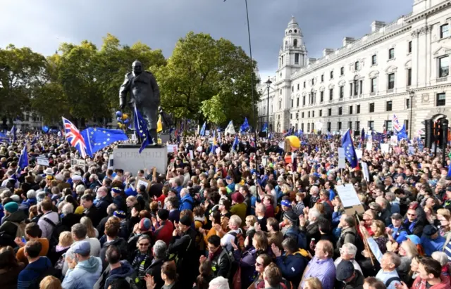 Brexit protesters in Parliament Square