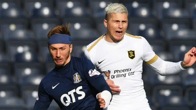 Kilmarnock's Dario Del Fabro (left) in action with Livingston's Lyndon Dykes