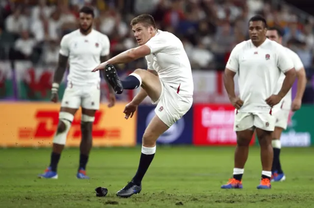 England's Owen Farrell scores a penalty