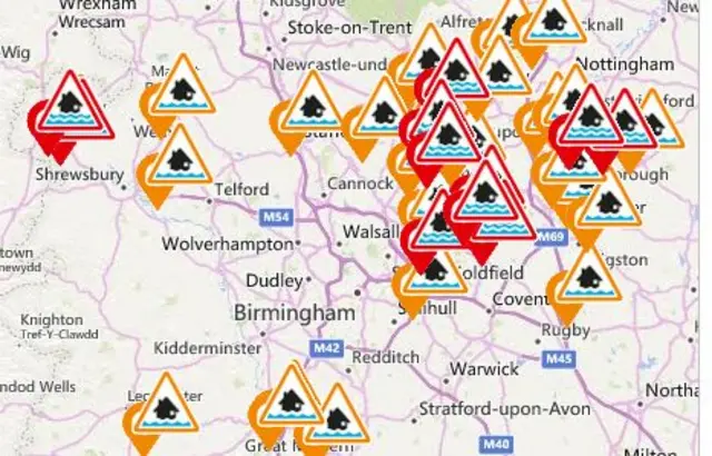 Map of where alerts and warnings are in place