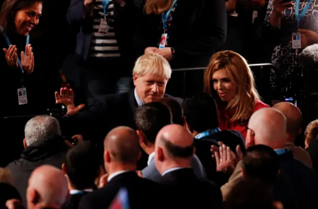 Boris Johnson and Carrie Symonds after the speech