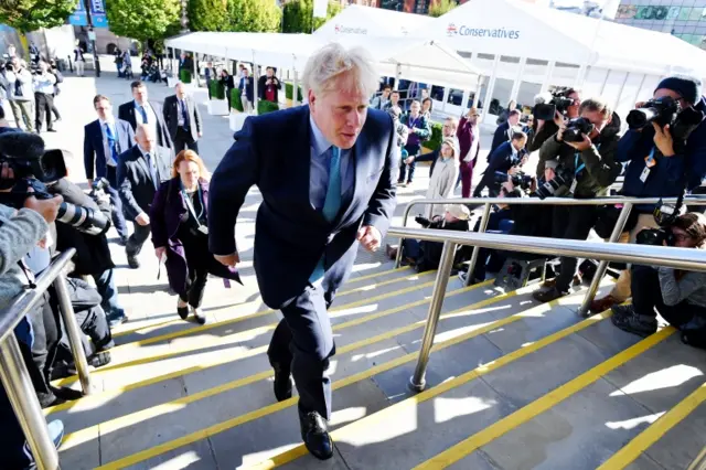 Boris Johnson arriving for big conference speech