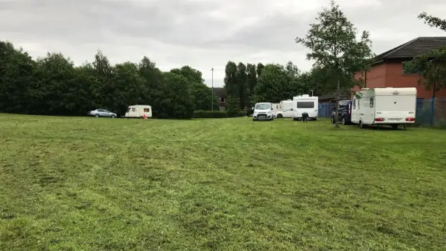 Travellers on Barony Park earlier this summer