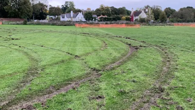 Churned up football pitch