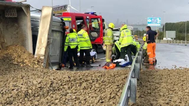 A tipper truck with spilled load