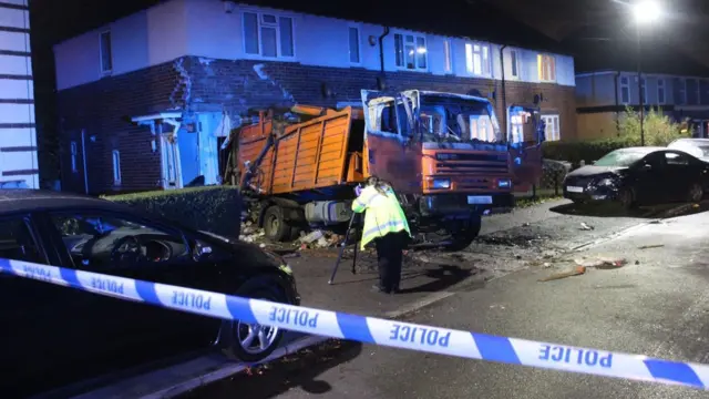 A lorry crashed into a house