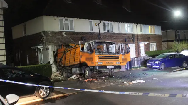 A lorry crashed into a house