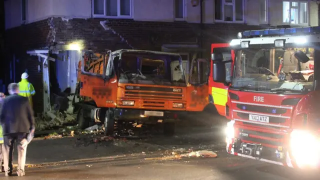 A lorry crashed into a house