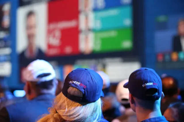 Supporters of Conservative leader Andrew Scheer gather at an election night rally in Regina, Saskatchewan on October 21, 2019