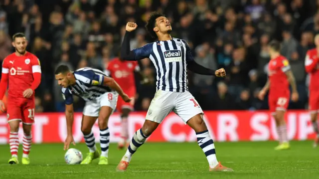 West Bromwich Albion"s Matheus Pereira celebrates scoring his side"s second goal