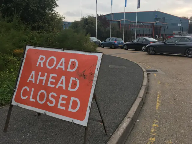 'Road ahead closed' sign at Waterglade Industrial Park