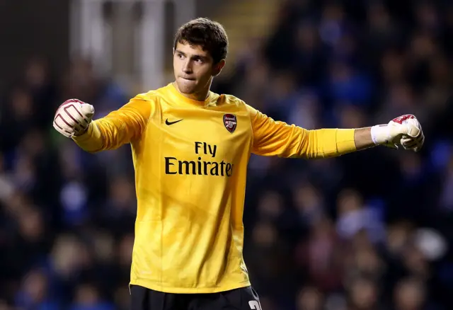 Damian Martinez of Arsenal during the Capital One Cup Fourth Round match between Reading and Arsenal at Madejski Stadium