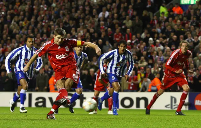 Steven Gerrard scores a penalty against Porto