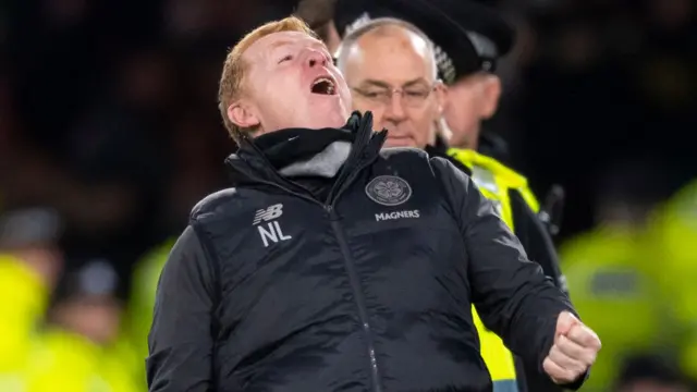 Manager Neil Lennon celebrates the winning goal