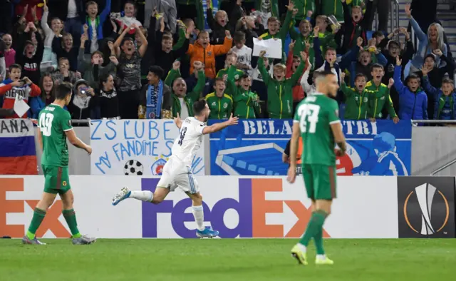 Slovan Bratislava's Andraz Sporar celebrates scoring their first goal