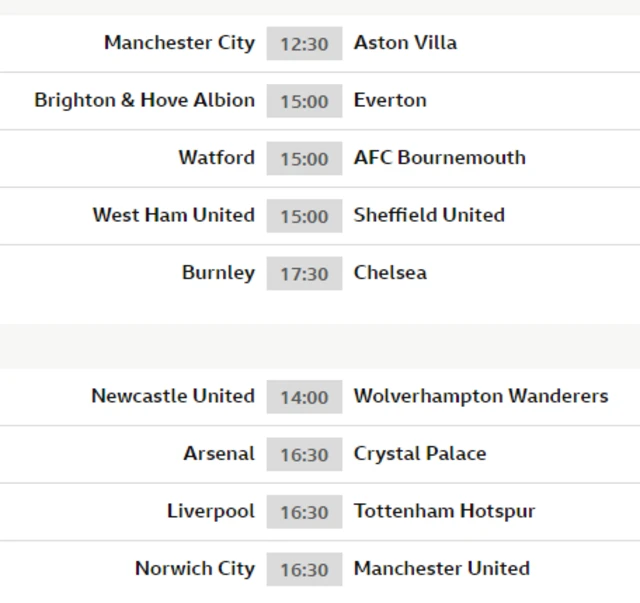 Premier League fixtures