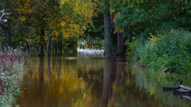 Flooded path alongside the River Severn in Worcester